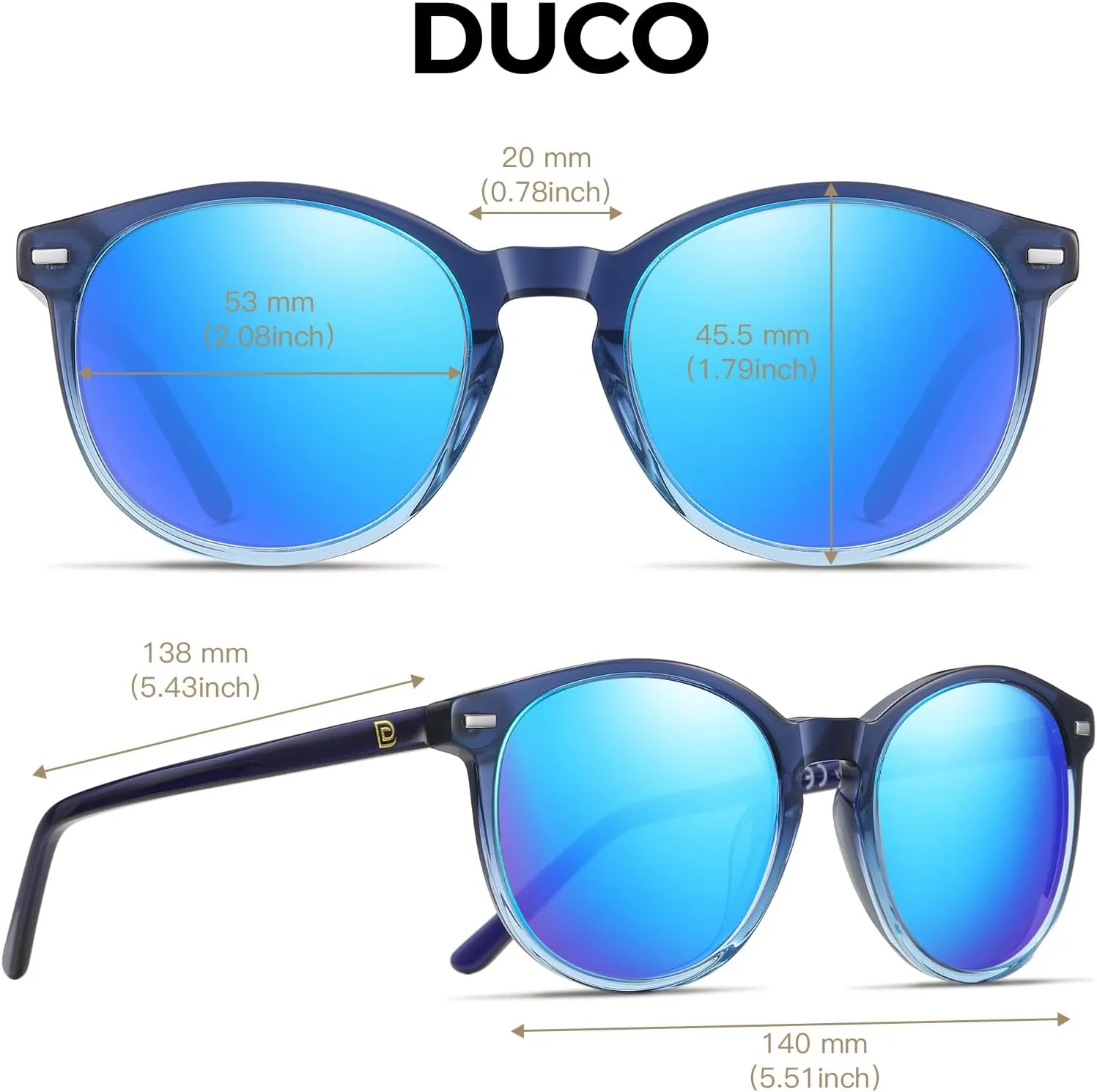 DUCO Polarized Sunglasses for Women Retro Round Women's Sunglasses Classic Vintage UV400 Shades DC1230