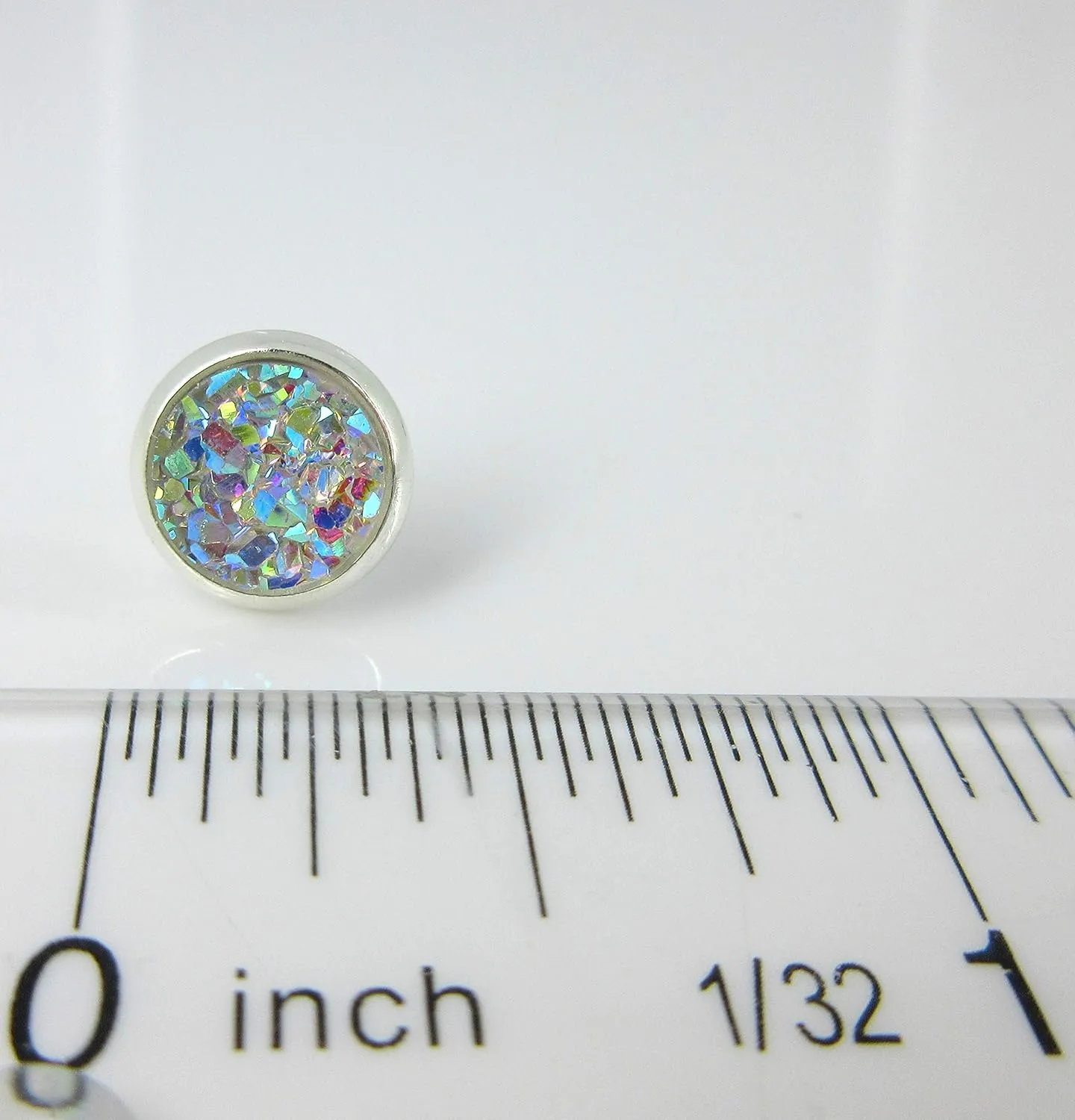 Duo Silver-tone Faux Druzy Stone Stud Earrings 8mm Set (Clear AB/Gunmetal)
