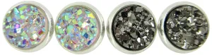 Duo Silver-tone Faux Druzy Stone Stud Earrings 8mm Set (Clear AB/Gunmetal)