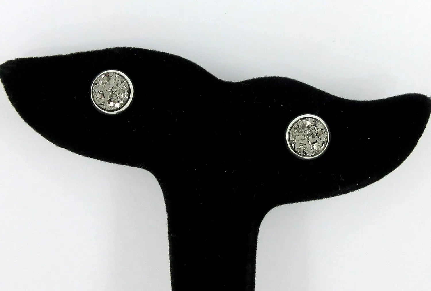 Duo Silver-tone Faux Druzy Stone Stud Earrings 8mm Set (Clear AB/Gunmetal)