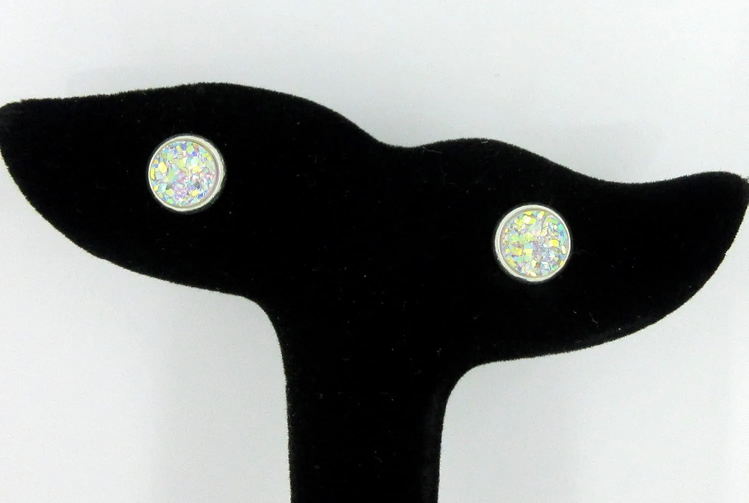 Duo Silver-tone Faux Druzy Stone Stud Earrings 8mm Set (Clear AB/Gunmetal)