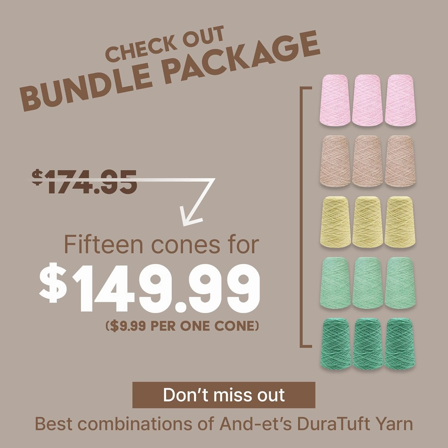 DuraTuft Yarn 45 Vibrant Colors Tufting Nylon Yarn Pack - Ideal for Crochet, Craft Projects -100% B.C.F. - 3 Cones x 1.66lbs -180yards -Perfect for Rug Weaving and Knitting (06 Red)