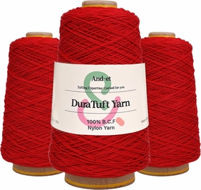 DuraTuft Yarn 45 Vibrant Colors Tufting Nylon Yarn Pack - Ideal for Crochet, Craft Projects -100% B.C.F. - 3 Cones x 1.66lbs -180yards -Perfect for Rug Weaving and Knitting (06 Red)
