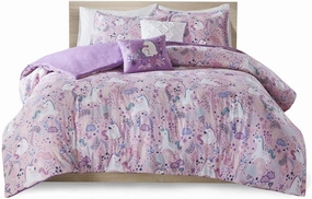 Duvet Set Vibrant Fun and Playful Print All Season Comforter Cover Matching Shams, Decorative Pillow, Children Bedding, Bedroom Décor, Twin/Twin XL, Unicorn Pink 4 Piece