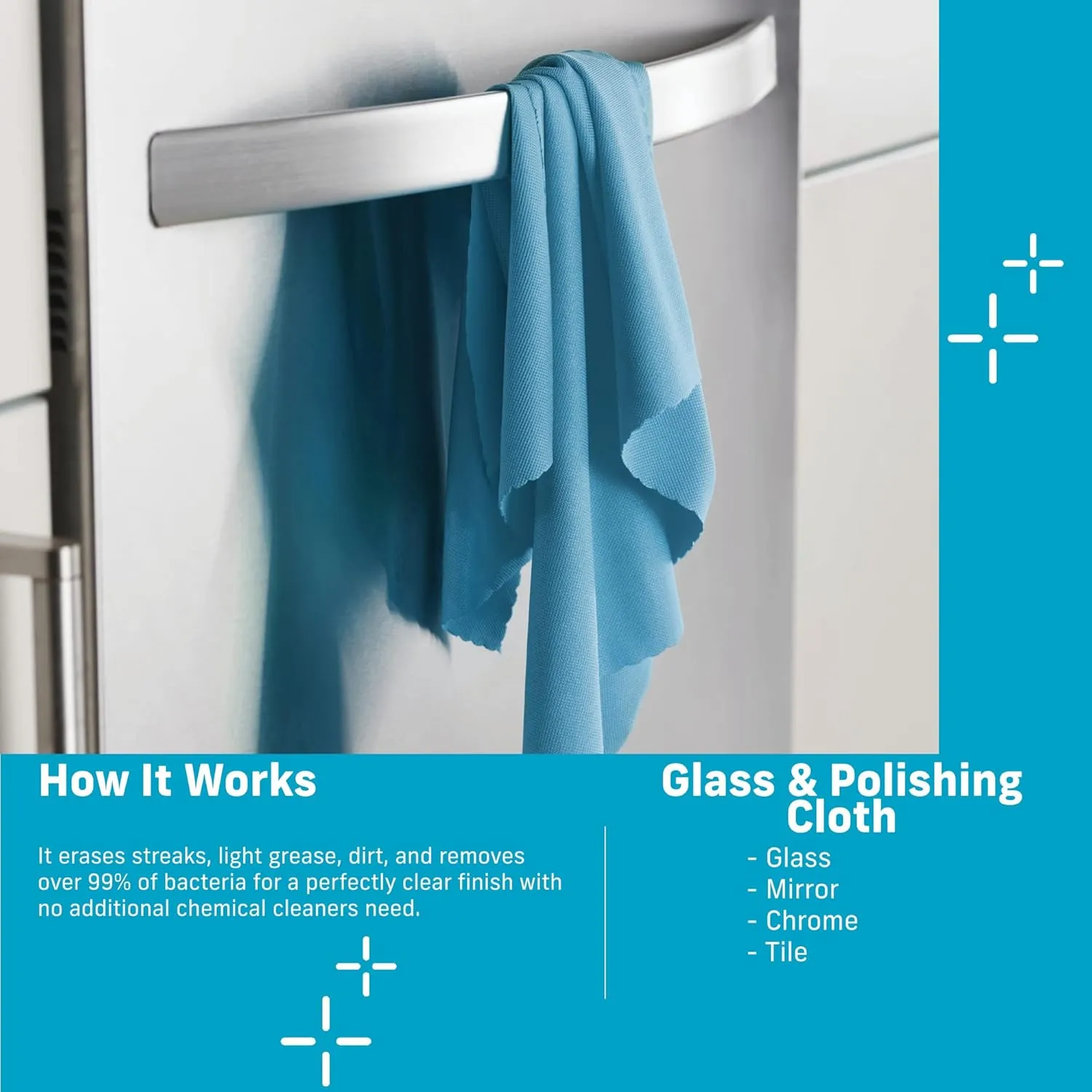 E-Cloth Glass & Polishing Cloths, Premium Microfiber Glass Cleaner, Great for Windows, Glass and Mirrors, Washable and Reusable, 100 Wash Guarantee, Alaskan Blue, 2 Pack