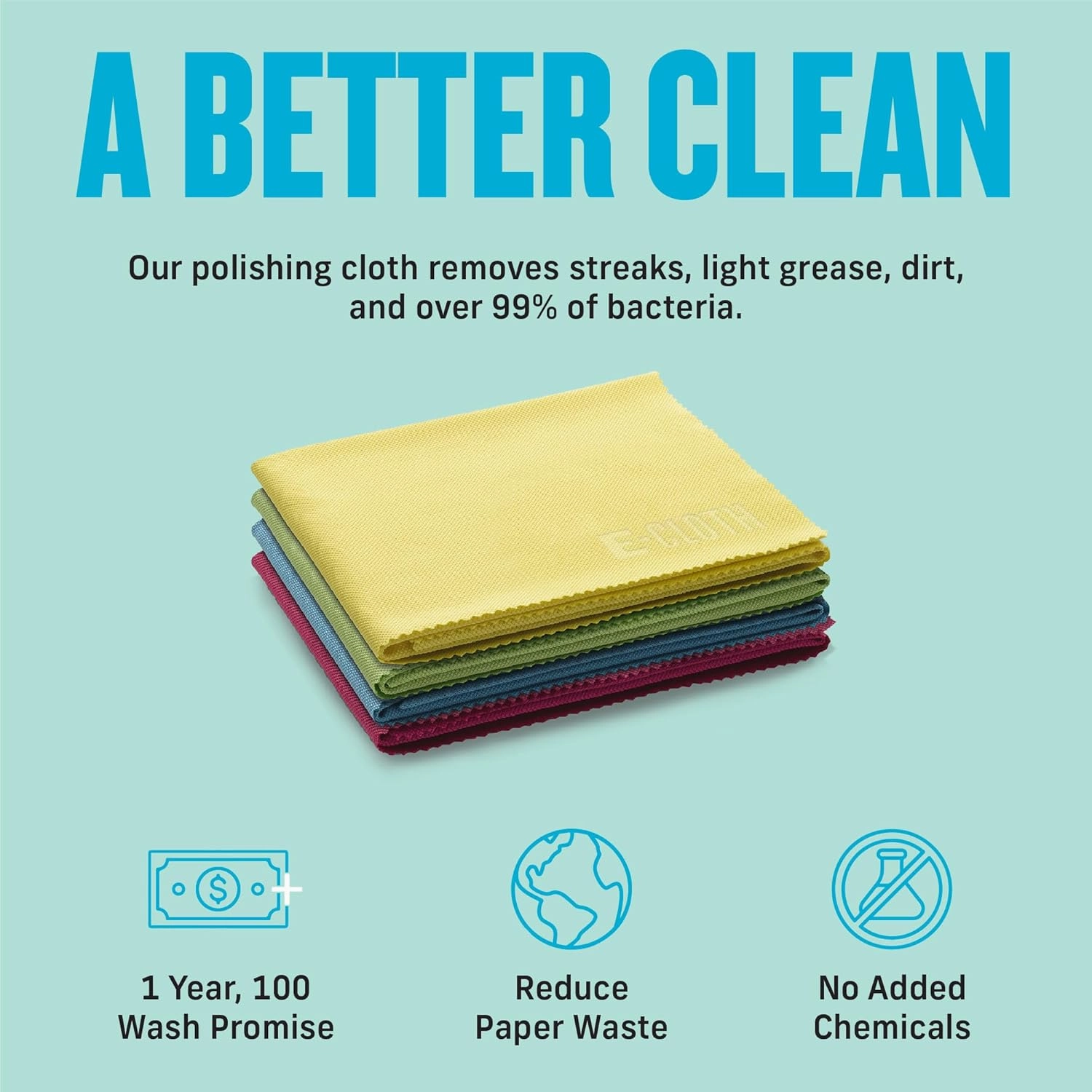 E-Cloth Polishing Microfiber Cleaning Cloth - Glass and Window Polishing Towel - Cleaning Towels for Cars, Windows, & More - 4-Pack