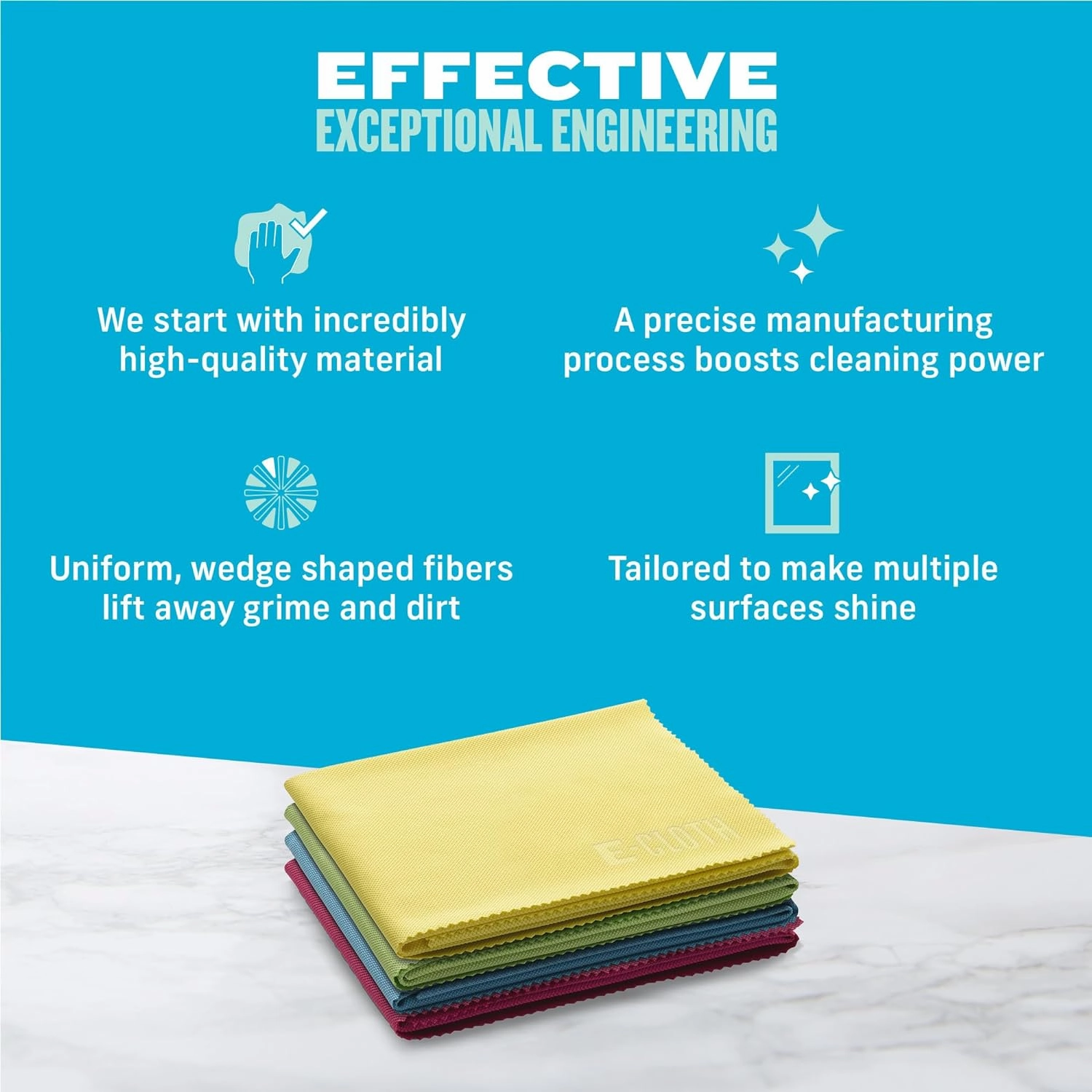 E-Cloth Polishing Microfiber Cleaning Cloth - Glass and Window Polishing Towel - Cleaning Towels for Cars, Windows, & More - 4-Pack