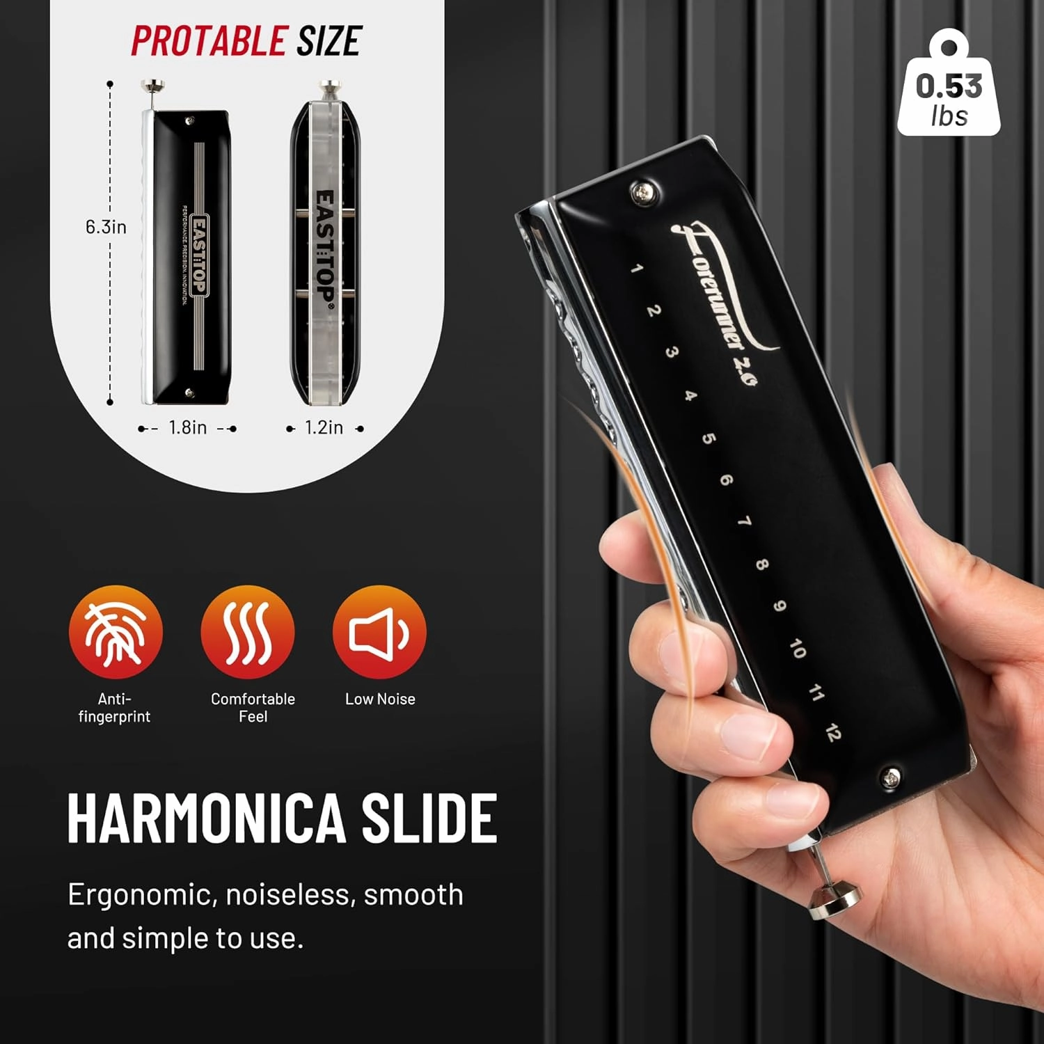 EAST TOP FORERUNNER 2.0 without valves Chromatic Harmonica 12-Hole 48 Tones C Key Chromatic Mouth Organ Harmonica for Adults,Beginners and Students As Gift