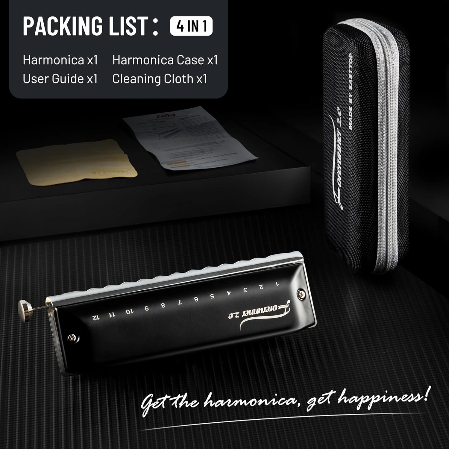 EAST TOP FORERUNNER 2.0 without valves Chromatic Harmonica 12-Hole 48 Tones C Key Chromatic Mouth Organ Harmonica for Adults,Beginners and Students As Gift