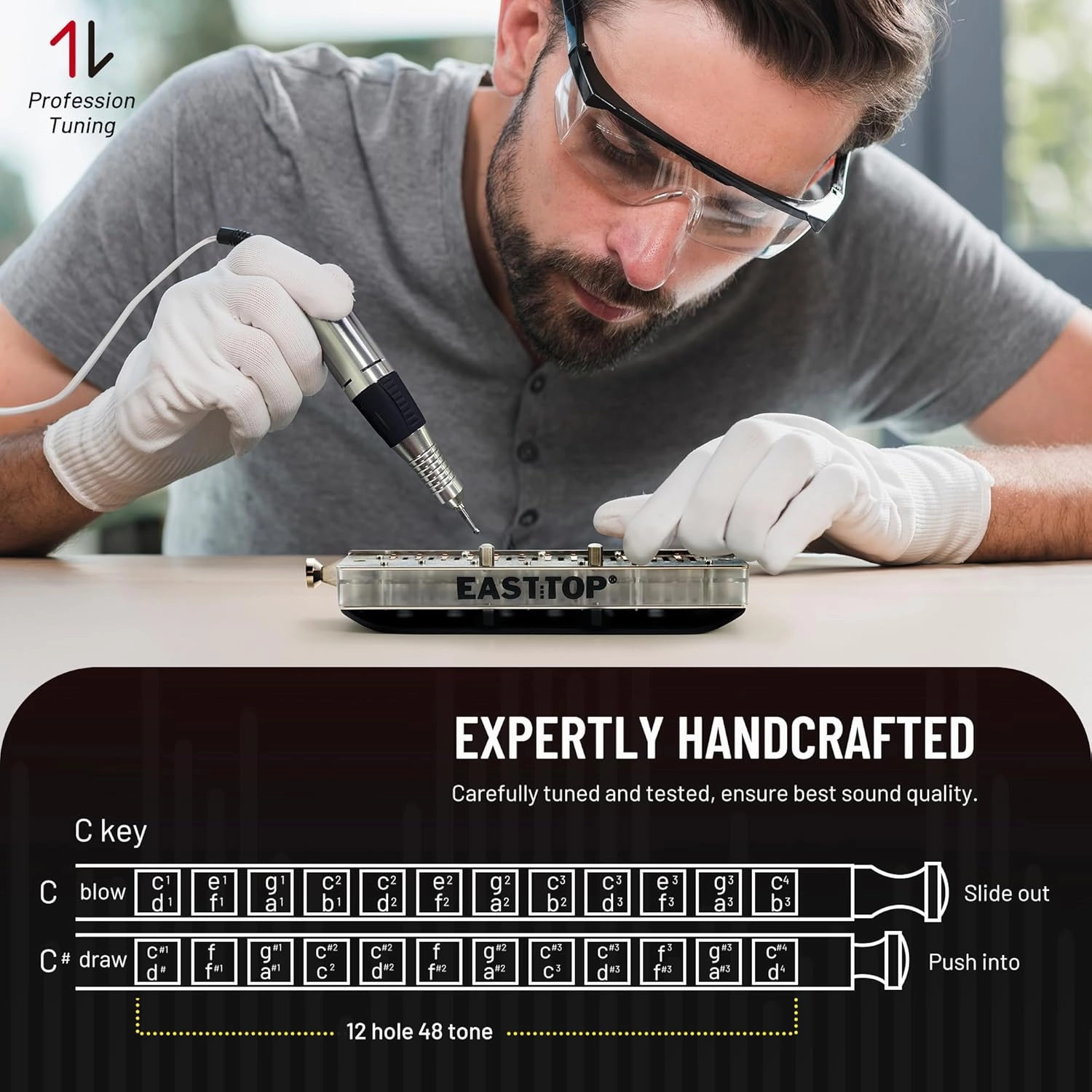 EAST TOP FORERUNNER 2.0 without valves Chromatic Harmonica 12-Hole 48 Tones C Key Chromatic Mouth Organ Harmonica for Adults,Beginners and Students As Gift