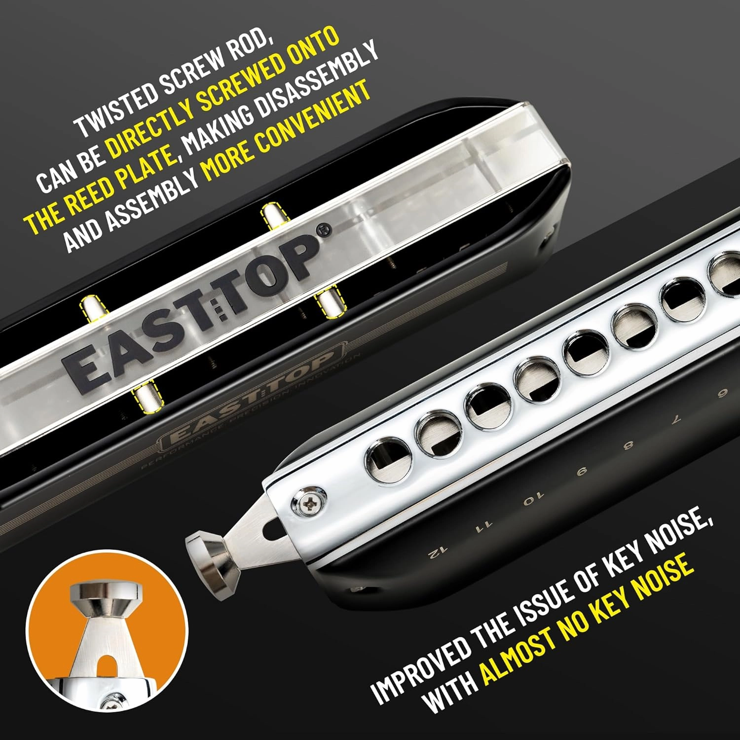 EAST TOP FORERUNNER 2.0 without valves Chromatic Harmonica 12-Hole 48 Tones C Key Chromatic Mouth Organ Harmonica for Adults,Beginners and Students As Gift