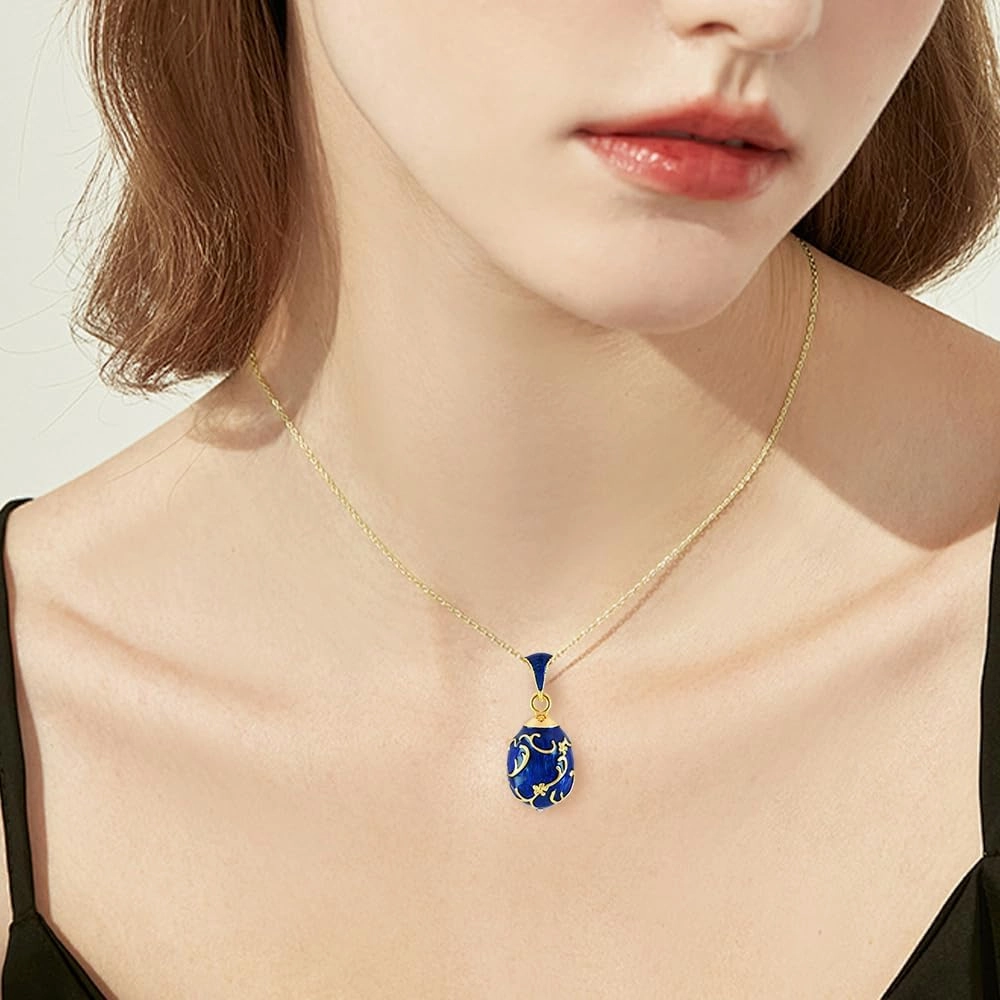 Easter Vintage Enamel Handmade Egg Pendant Necklace 2025 Gift For Women