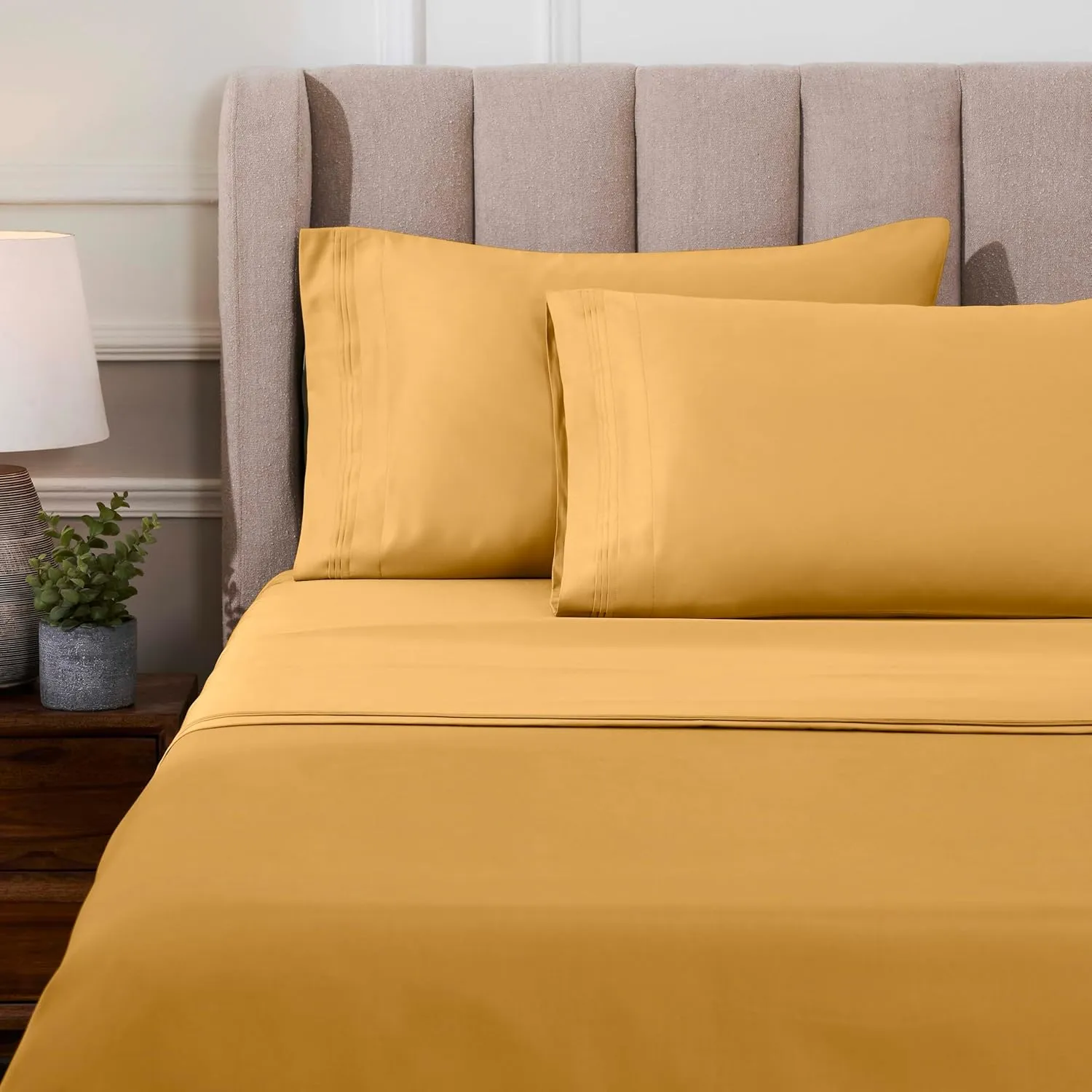 Egyptian Cotton Sheet Set - 1000-Thread Count Egyptian Cotton Solid California King Sheet Set with 18” Deep Pocket - Luxury High Thread Count Sheet Set, California King Gold