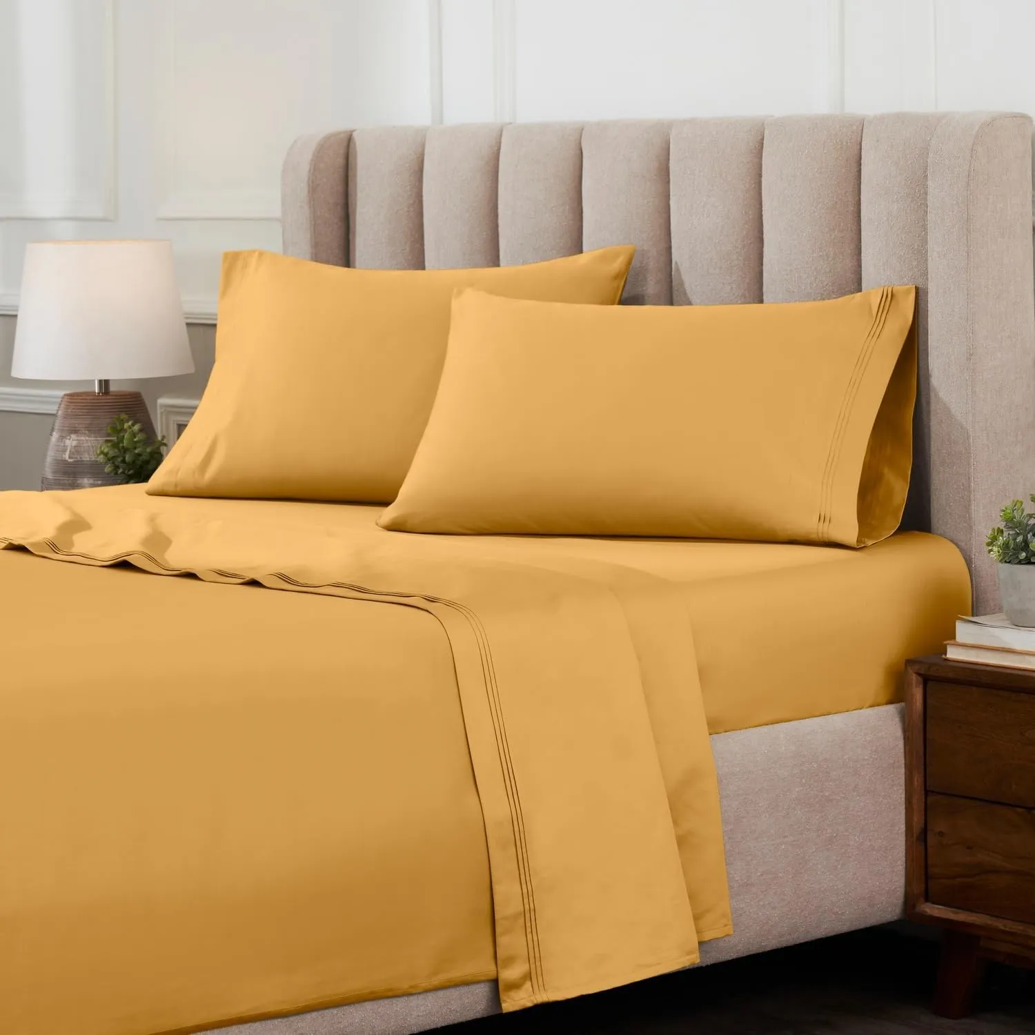 Egyptian Cotton Sheet Set - 1000-Thread Count Egyptian Cotton Solid California King Sheet Set with 18” Deep Pocket - Luxury High Thread Count Sheet Set, California King Gold