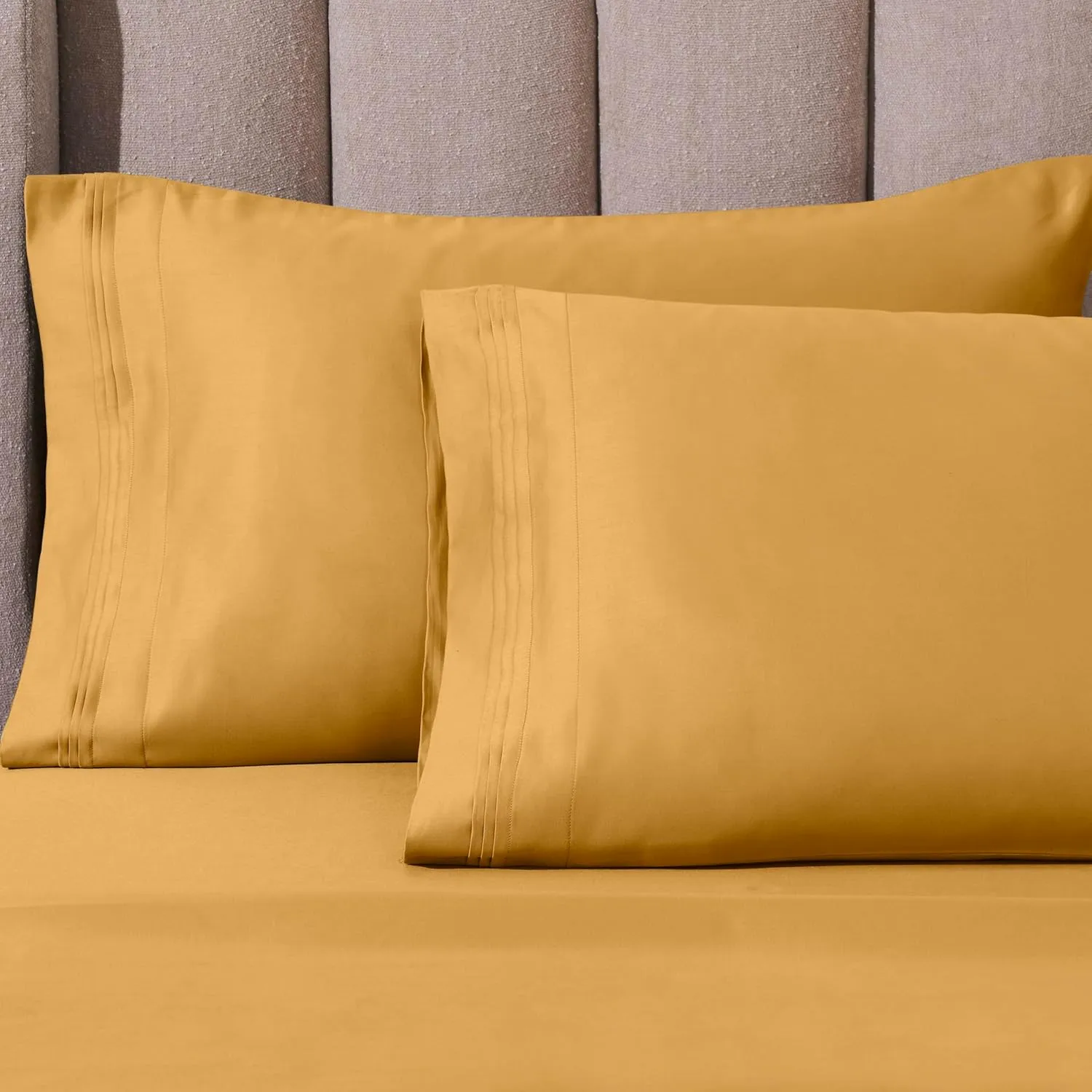 Egyptian Cotton Sheet Set - 1000-Thread Count Egyptian Cotton Solid California King Sheet Set with 18” Deep Pocket - Luxury High Thread Count Sheet Set, California King Gold