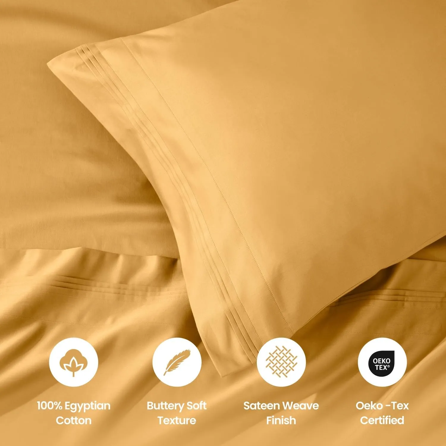 Egyptian Cotton Sheet Set - 1000-Thread Count Egyptian Cotton Solid California King Sheet Set with 18” Deep Pocket - Luxury High Thread Count Sheet Set, California King Gold