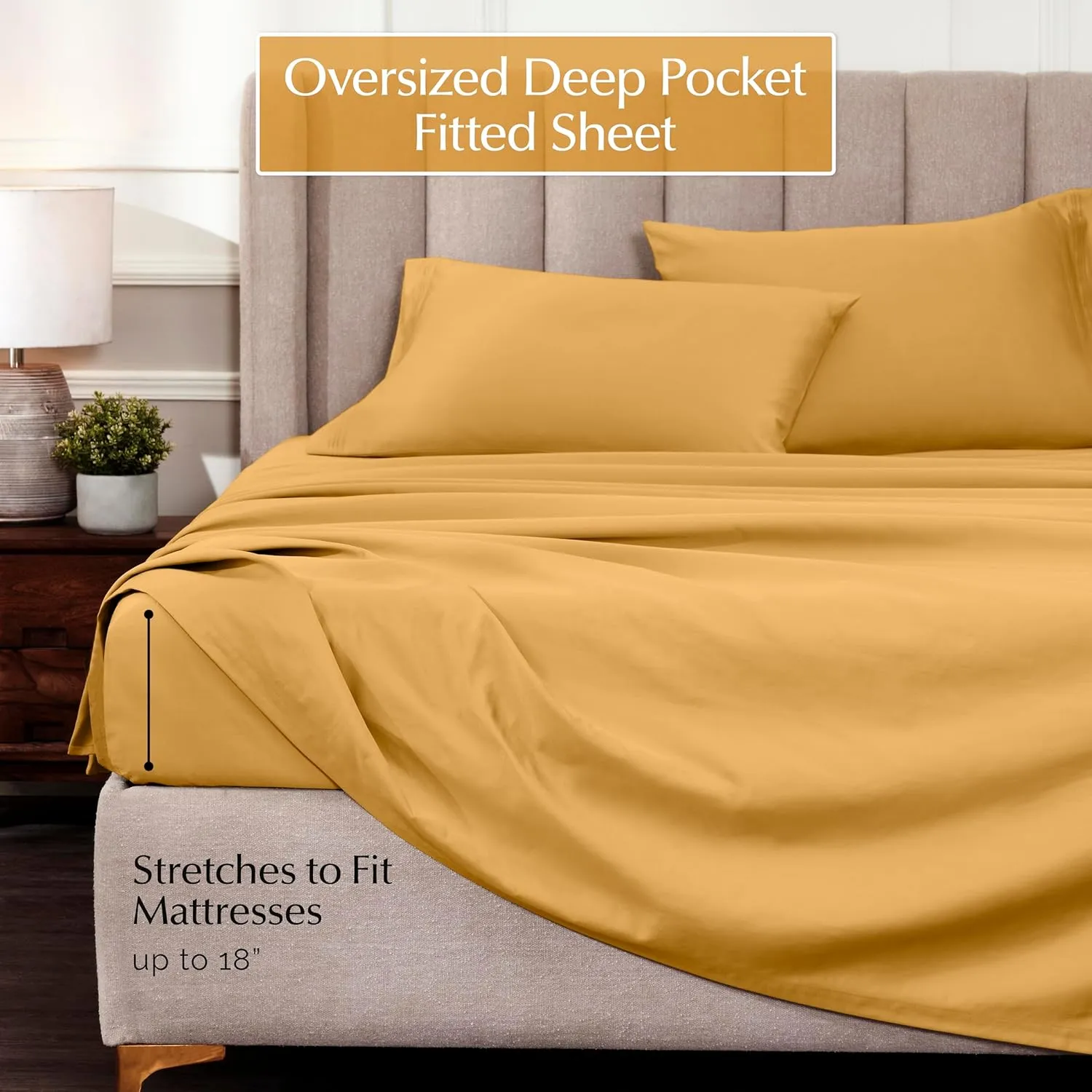 Egyptian Cotton Sheet Set - 1000-Thread Count Egyptian Cotton Solid California King Sheet Set with 18” Deep Pocket - Luxury High Thread Count Sheet Set, California King Gold