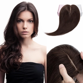 Elailite Hair Toppers for Women Real Human Hair Topper Thinning Thin 5.1"x2.8" Silk Base Clip in Remy Hairpieces 6 Inch Dark Brown