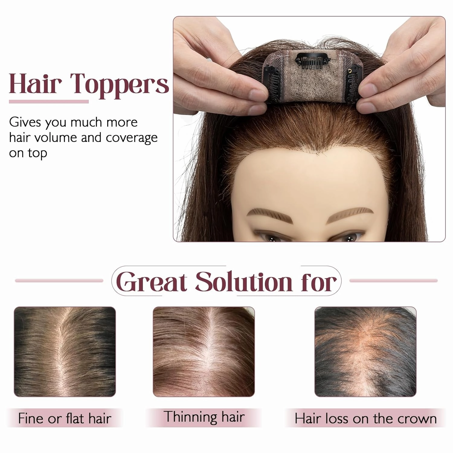 Elailite Hair Toppers for Women Real Human Hair Topper Thinning Thin 5.1"x2.8" Silk Base Clip in Remy Hairpieces 6 Inch Dark Brown