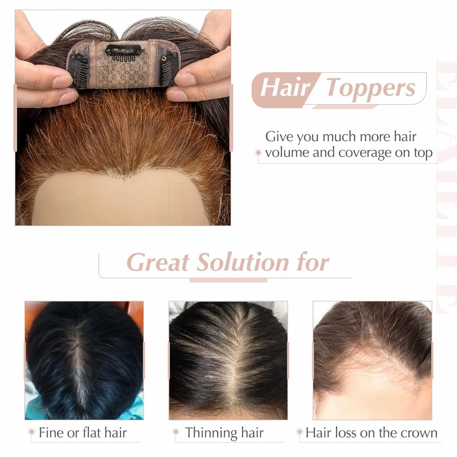 Elailite Hair Toppers for Women Real Human Hair Topper with Bangs Thinning Thin 5.1"x2.8" Silk Base Clip in Remy Hairpieces 14 Inch Chocolate Brown