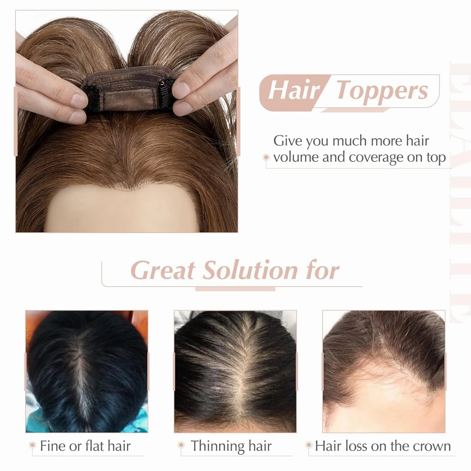 Elailite Hair Toppers for Women Real Human Hair Topper with Bangs Thinning Thin 5.1"x2.8" Silk Base Clip in Remy Hairpieces 8 Inch Chocolate Brown mix Dark Blonde