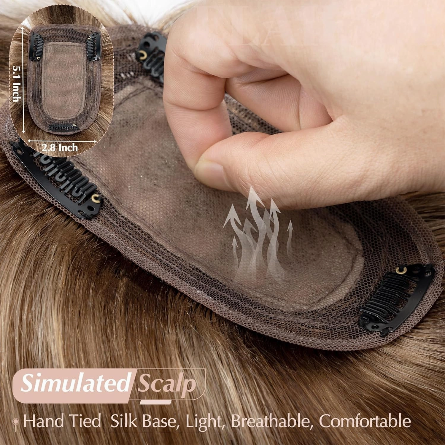 Elailite Hair Toppers for Women Real Human Hair Topper with Bangs Thinning Thin 5.1"x2.8" Silk Base Clip in Remy Hairpieces 8 Inch Chocolate Brown mix Dark Blonde
