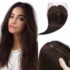 Elailite Women's Real Human Hair Toppers - Clip in Hair Pieces for Thinning, Gray Fine Hair - 8 Inch #2 Dark Brown