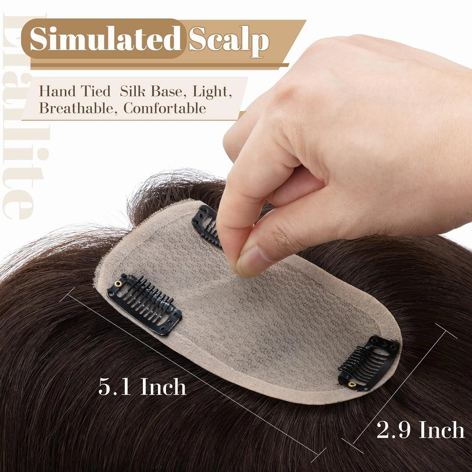 Elailite Women's Real Human Hair Toppers - Clip in Hair Pieces for Thinning, Gray Fine Hair - 8 Inch #2 Dark Brown