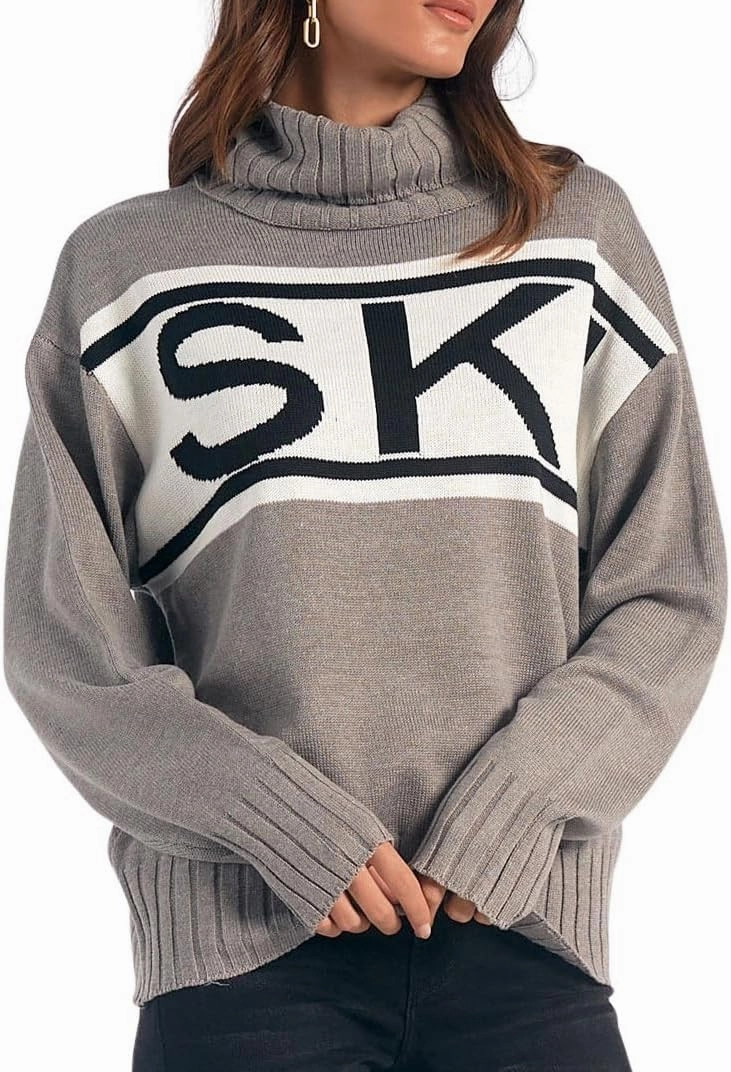 ELAN Women's SKI Graphic Pullover Turtleneck Sweater