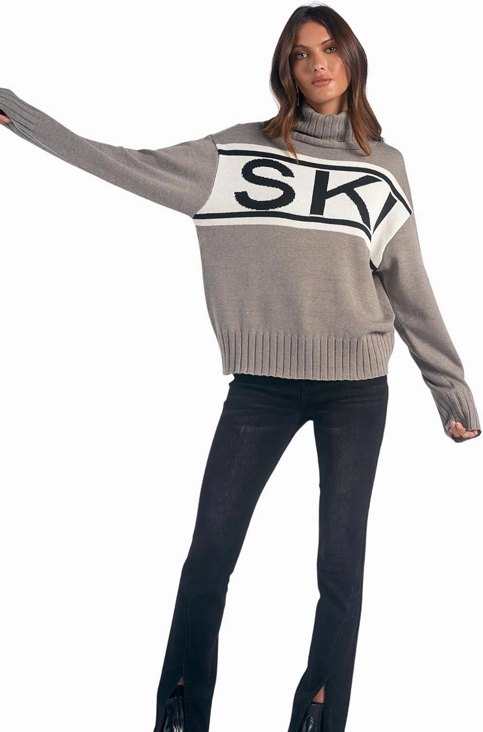 ELAN Women's SKI Graphic Pullover Turtleneck Sweater