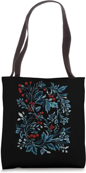 Elegant Red And Blue Floral Pattern Tote Bag