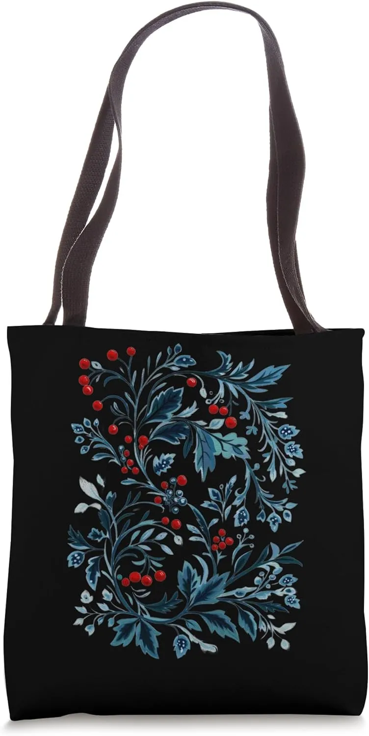 Elegant Red And Blue Floral Pattern Tote Bag