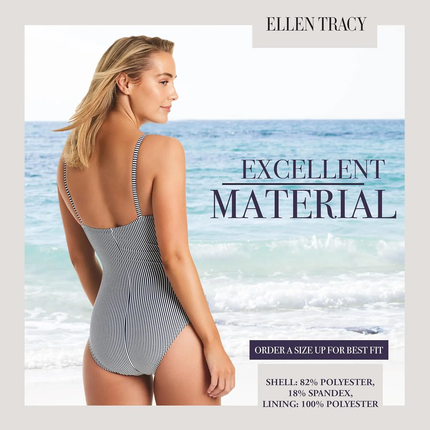 ELLEN TRACY One Piece Swimsuit, High Neck Swimsuit with Keyhole Cutout and Pull On Closure, Over-The-Shoulder Straps