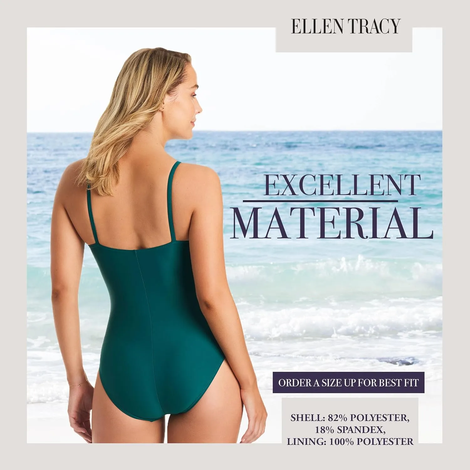 ELLEN TRACY One Piece Swimsuit, High Neck Swimsuit with Keyhole Cutout and Pull On Closure, Over-The-Shoulder Straps