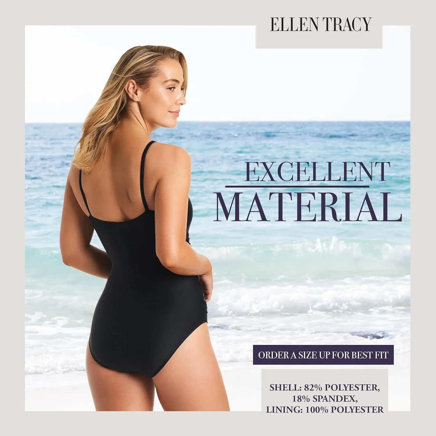 ELLEN TRACY One Piece Swimsuit, High Neck Swimsuit with Keyhole Cutout and Pull On Closure, Over-The-Shoulder Straps