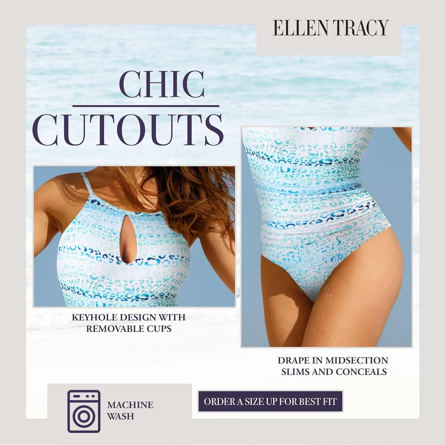 ELLEN TRACY One Piece Swimsuit, High Neck Swimsuit with Keyhole Cutout and Pull On Closure, Over-The-Shoulder Straps