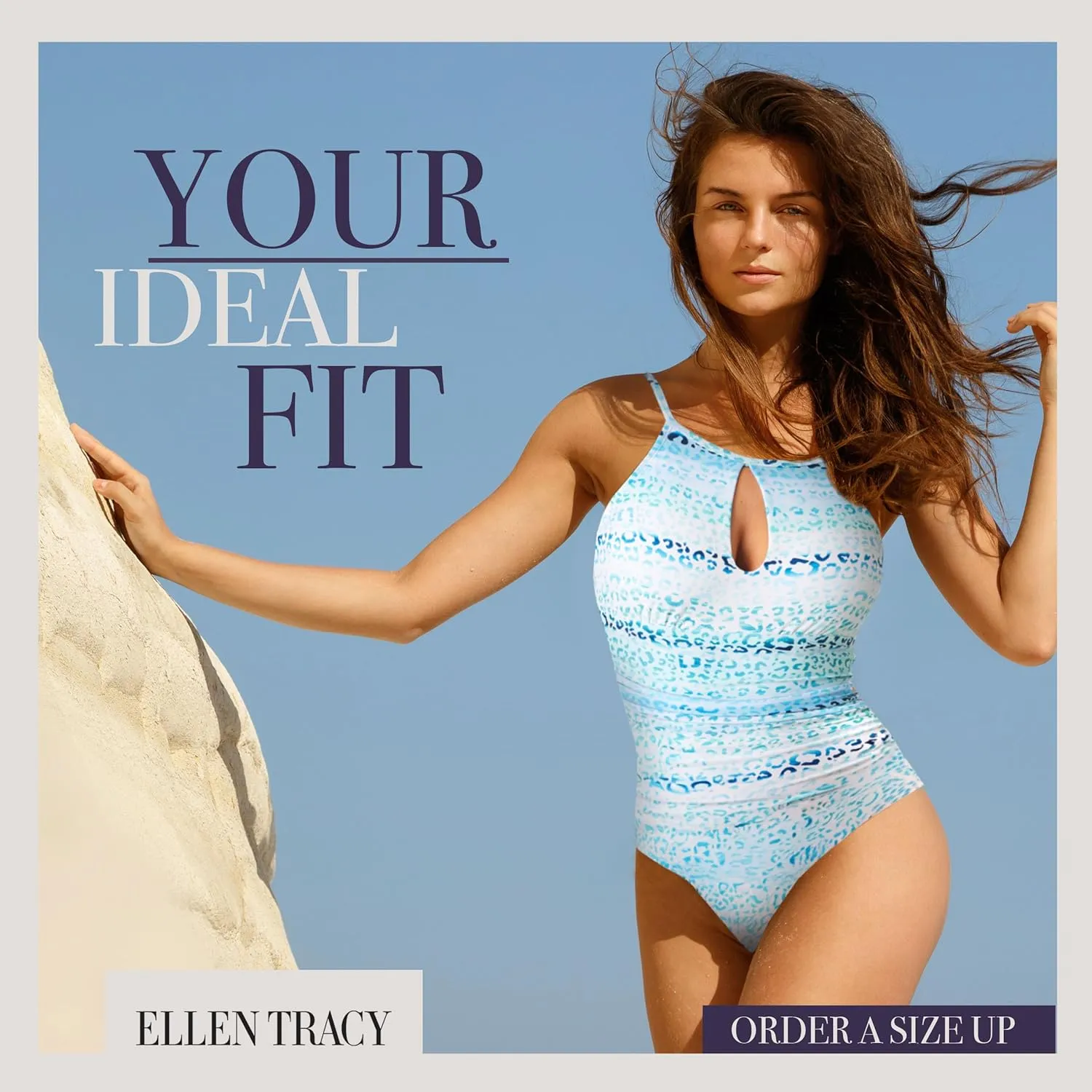ELLEN TRACY One Piece Swimsuit, High Neck Swimsuit with Keyhole Cutout and Pull On Closure, Over-The-Shoulder Straps