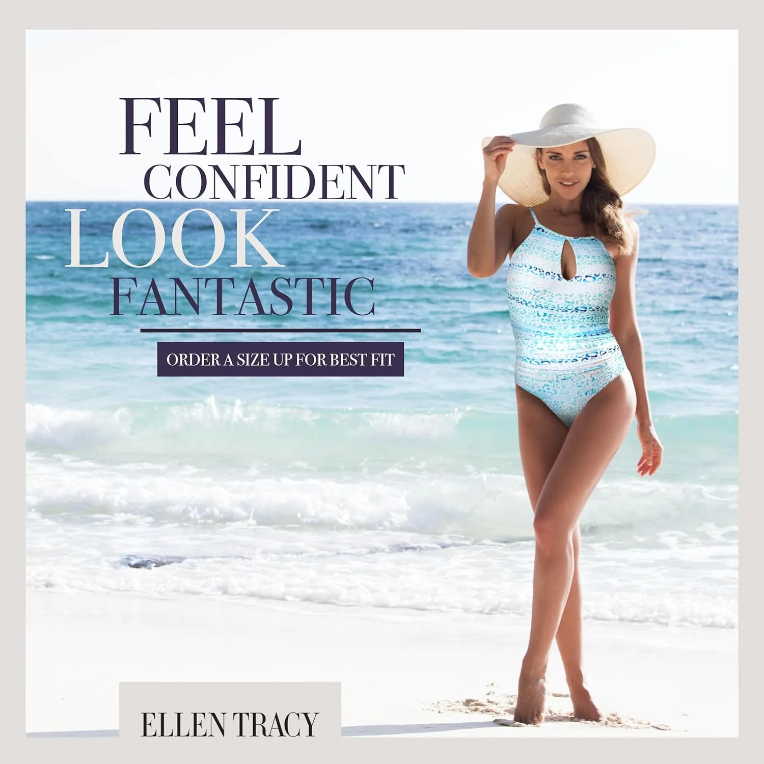 ELLEN TRACY One Piece Swimsuit, High Neck Swimsuit with Keyhole Cutout and Pull On Closure, Over-The-Shoulder Straps