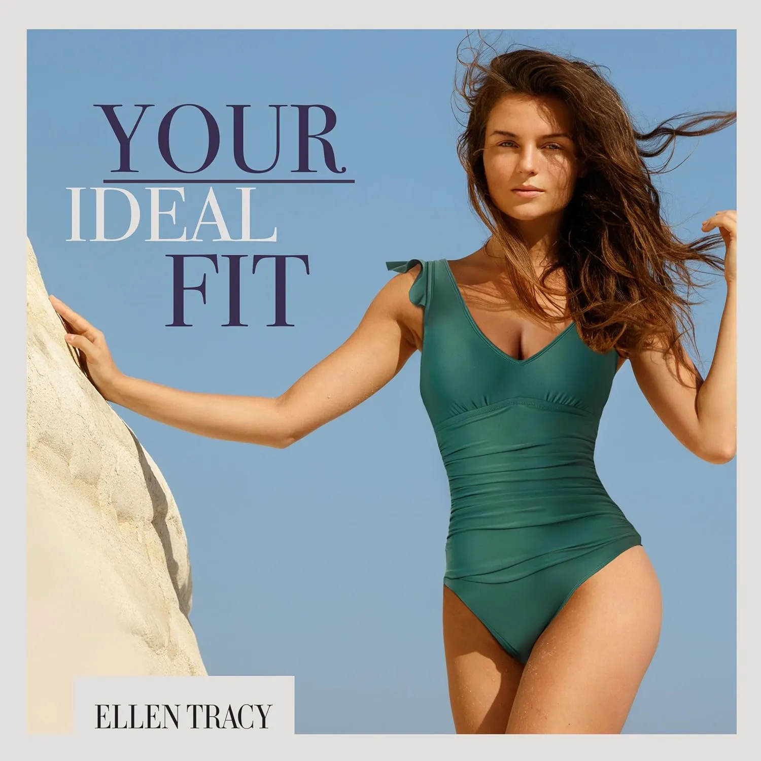 ELLEN TRACY Women's Mio One Piece Swimsuit - BathingSuit for Women with Ruffle Sleeves, Swimsuit for Ladies