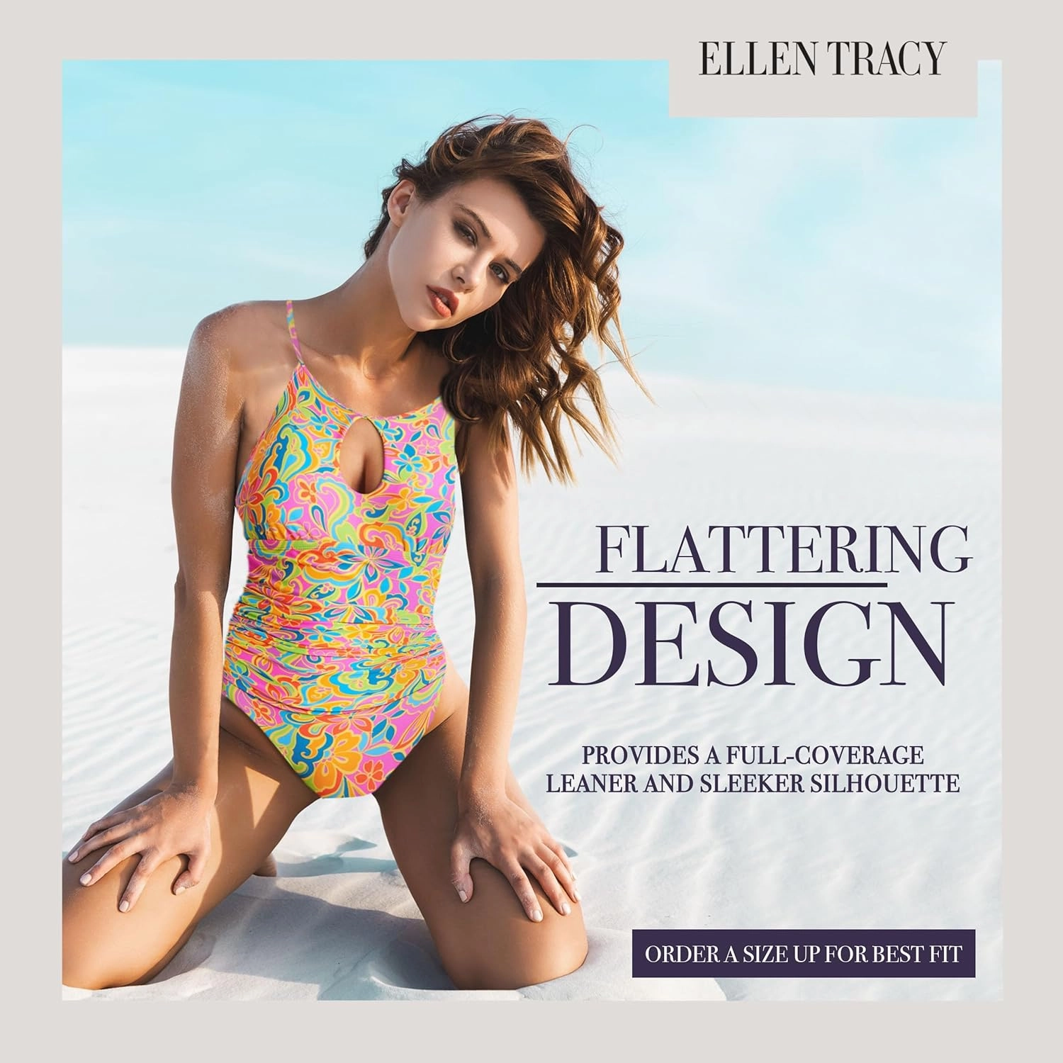 ELLEN TRACY One Piece Swimsuit, High Neck Swimsuit with Keyhole Cutout and Pull On Closure, Over-The-Shoulder Straps