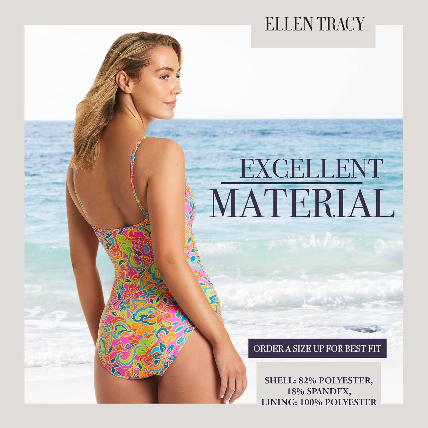 ELLEN TRACY One Piece Swimsuit, High Neck Swimsuit with Keyhole Cutout and Pull On Closure, Over-The-Shoulder Straps