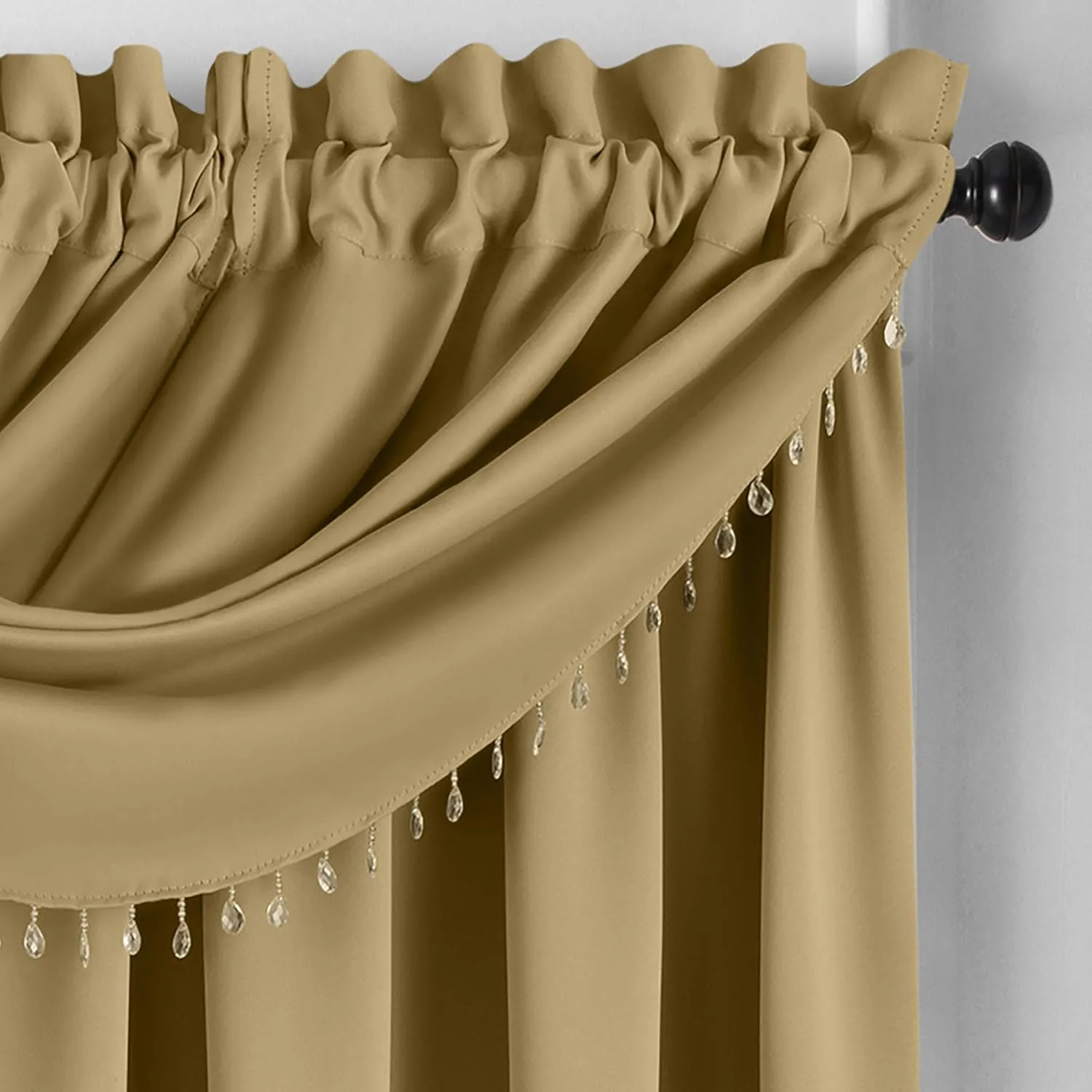 Elrene SunVeil Vanderbilt Beaded Waterfall Valance, 42" x 22", Gold