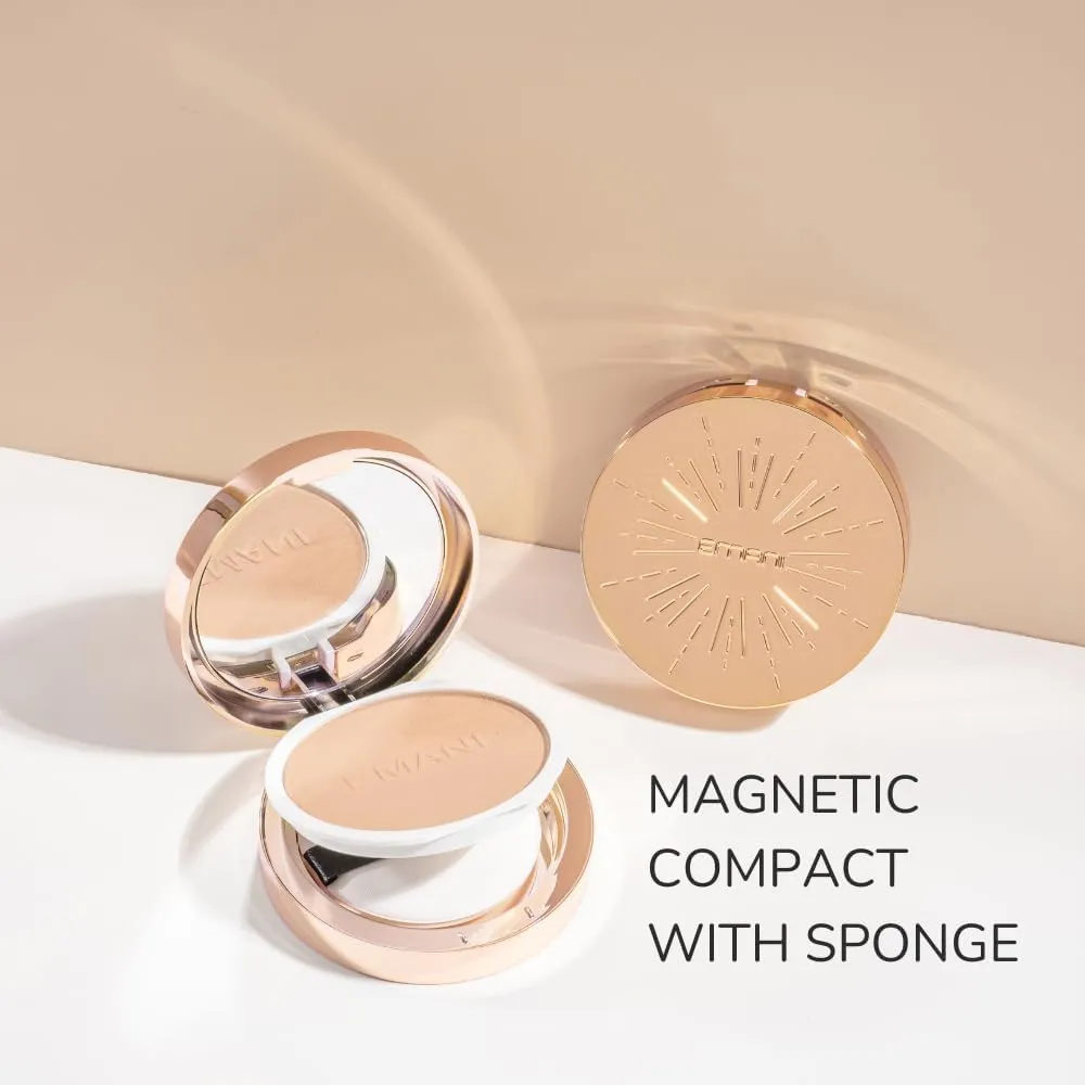 ​Emani​ Flawless Matte Powder Foundation Makeup for Sensitive Skin, Natural Mineral Foundation​ Compact with Buildable Coverage, ​Oil Control, Talc Free, ​Cruelty-Free & Vegan, Ginger
