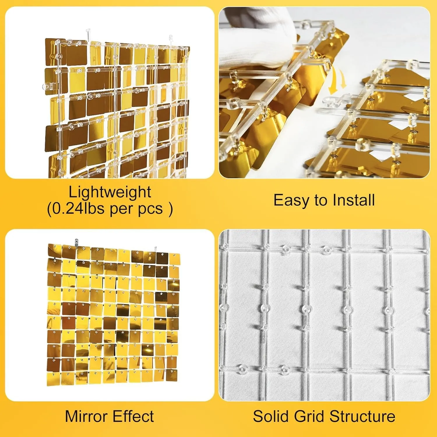 EMART Gold Shimmer Wall Backdrop, 12 Pcs Custom Sequin Panels, Glitter Decorations Background for Wedding Graduation Birthday Valentine Disco Anniversary