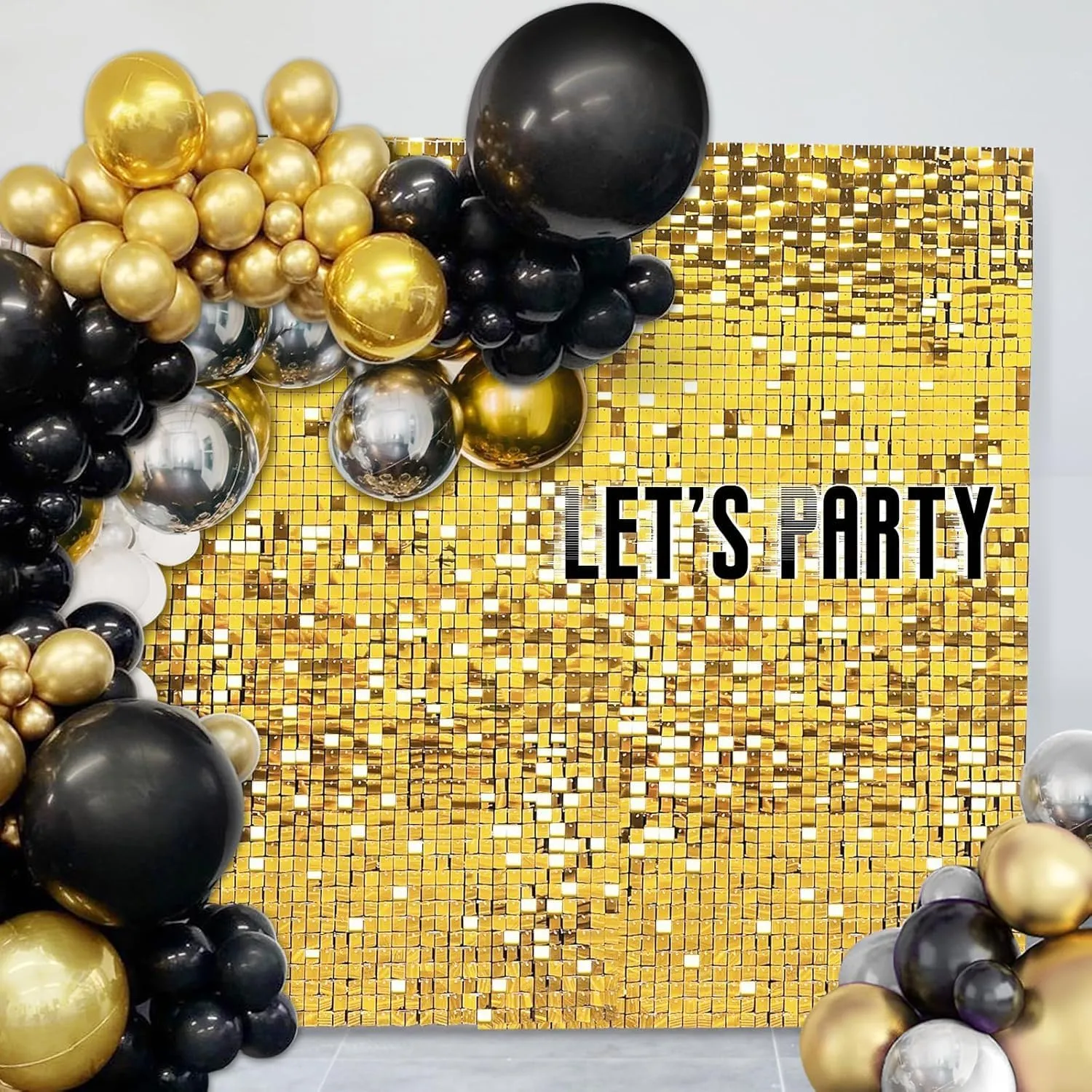 EMART Gold Shimmer Wall Backdrop, 12 Pcs Custom Sequin Panels, Glitter Decorations Background for Wedding Graduation Birthday Valentine Disco Anniversary