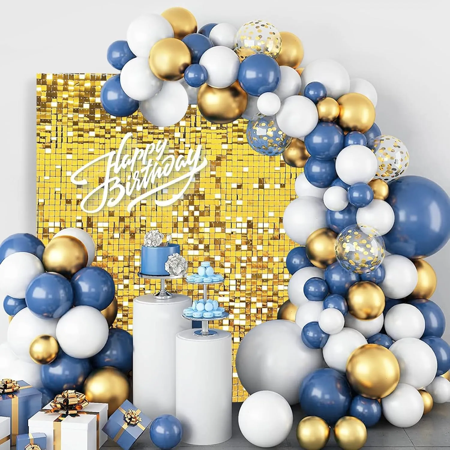 EMART Gold Shimmer Wall Backdrop, 12 Pcs Custom Sequin Panels, Glitter Decorations Background for Wedding Graduation Birthday Valentine Disco Anniversary
