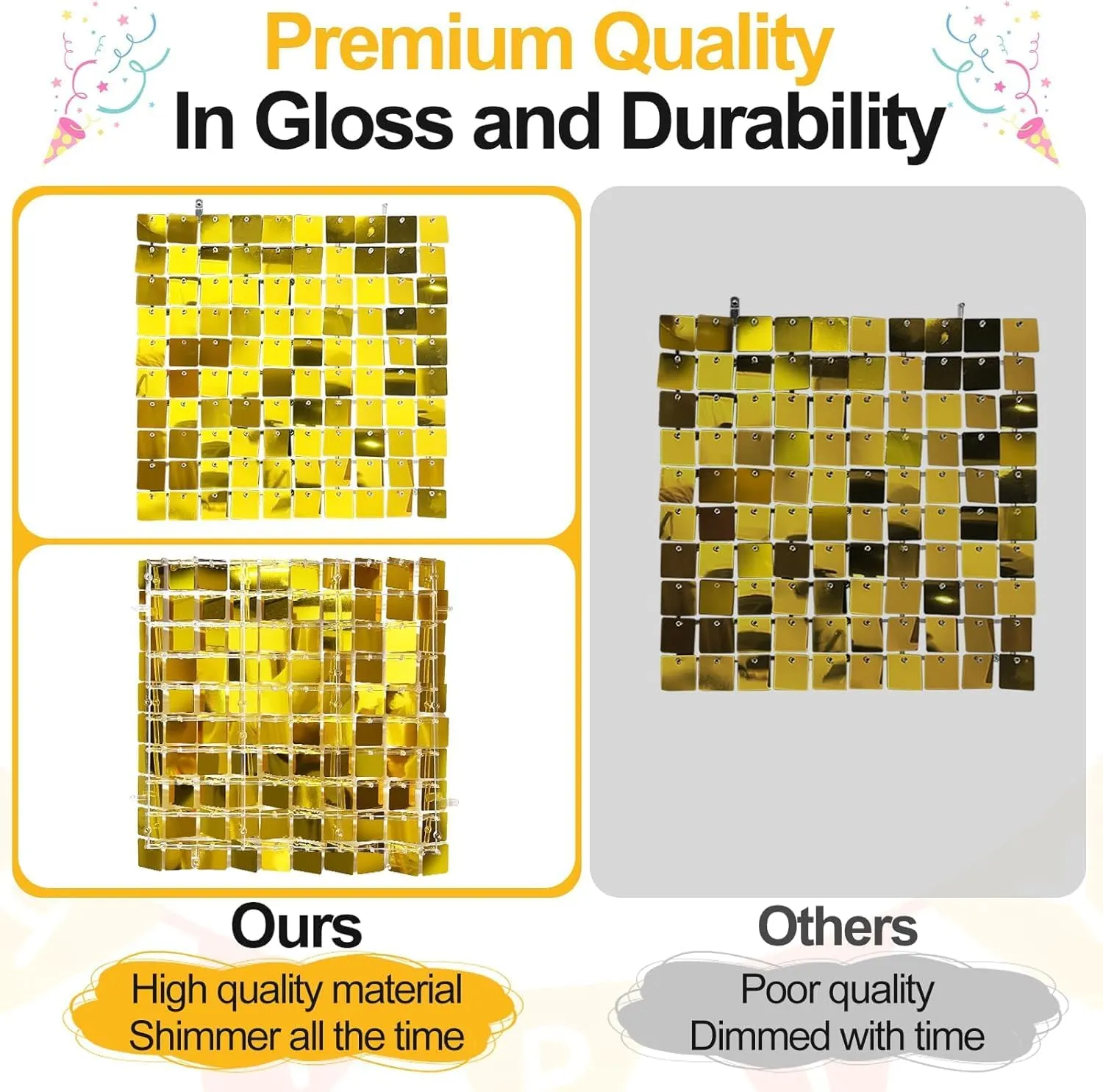 EMART Gold Shimmer Wall Backdrop, 12 Pcs Custom Sequin Panels, Glitter Decorations Background for Wedding Graduation Birthday Valentine Disco Anniversary