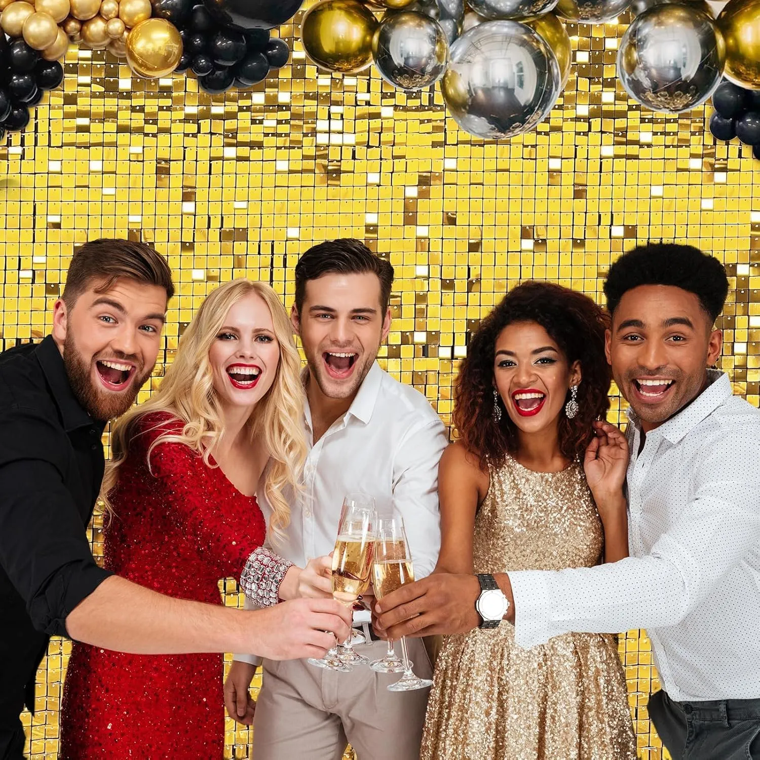 EMART Gold Shimmer Wall Backdrop, 12 Pcs Custom Sequin Panels, Glitter Decorations Background for Wedding Graduation Birthday Valentine Disco Anniversary