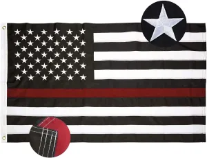 Embroidered Thin Red Line Firefighter Flags- 3x5 ft Outdoor Red Lives Matter USA Honoring Law Enforcement Officers Memorial Fireman Red Stripes Flags Banners with 2 Grommets,Stitched Stripes