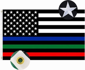 Embroidered Thin Blue Green Red Line Flag- 3x5 Outdoor Heavy Duty 210D Polyester All Lives Matter Police Firefighter Military Flags Banner with 2 Grommets Support Your Police Fireman Army
